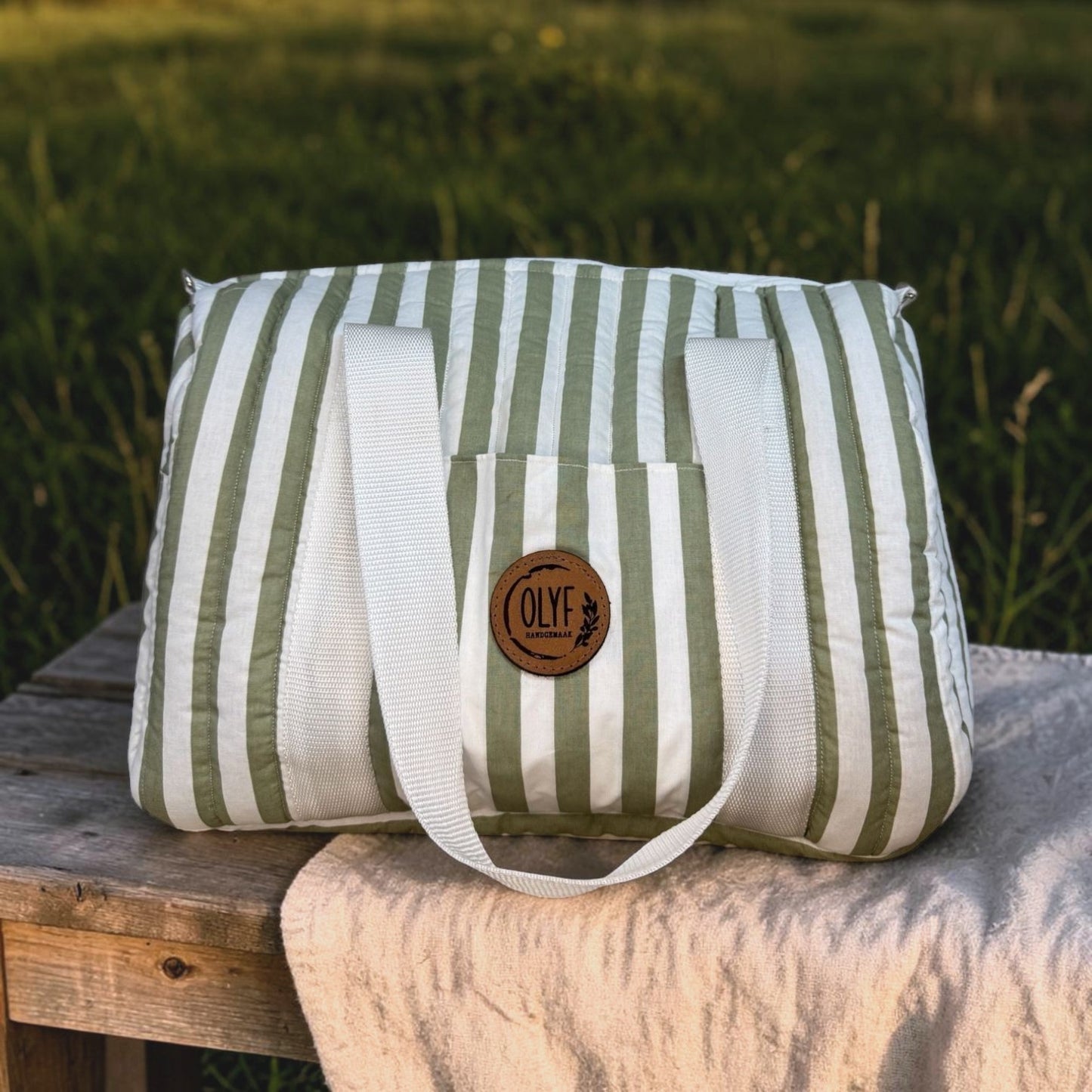 Quilted Mom Bag- Green stripe
