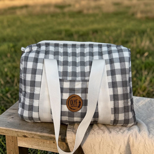 Quilted Mom Bag- Grey Gingham check