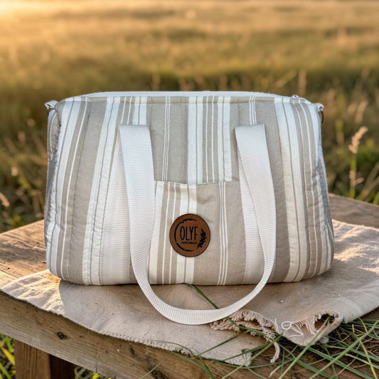 Quilted Mom Bag- Grey Beige stripe