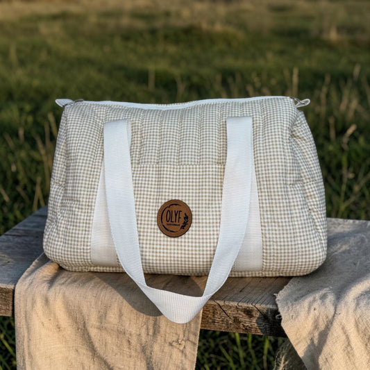 Quilted Mom Bag- Fine Beige Gingham Check