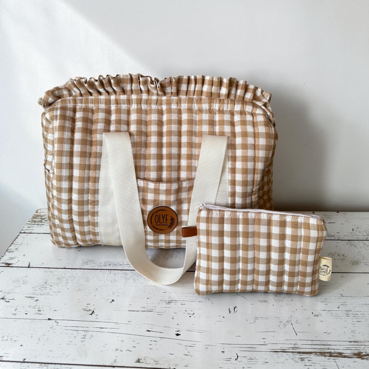 Essentials Pouch- Beige gingham