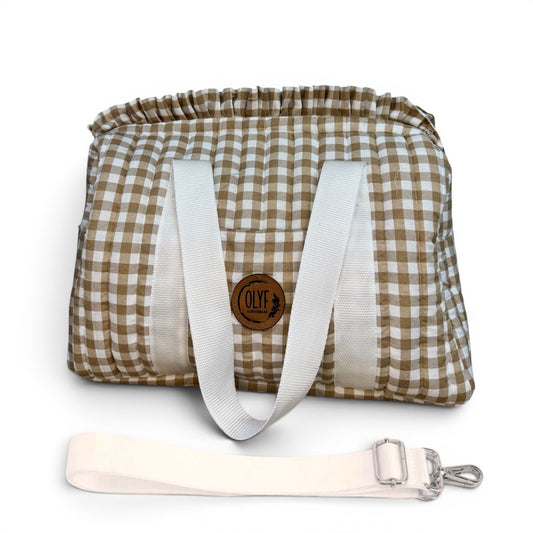 Quilted Mom Bag- Beige gingham