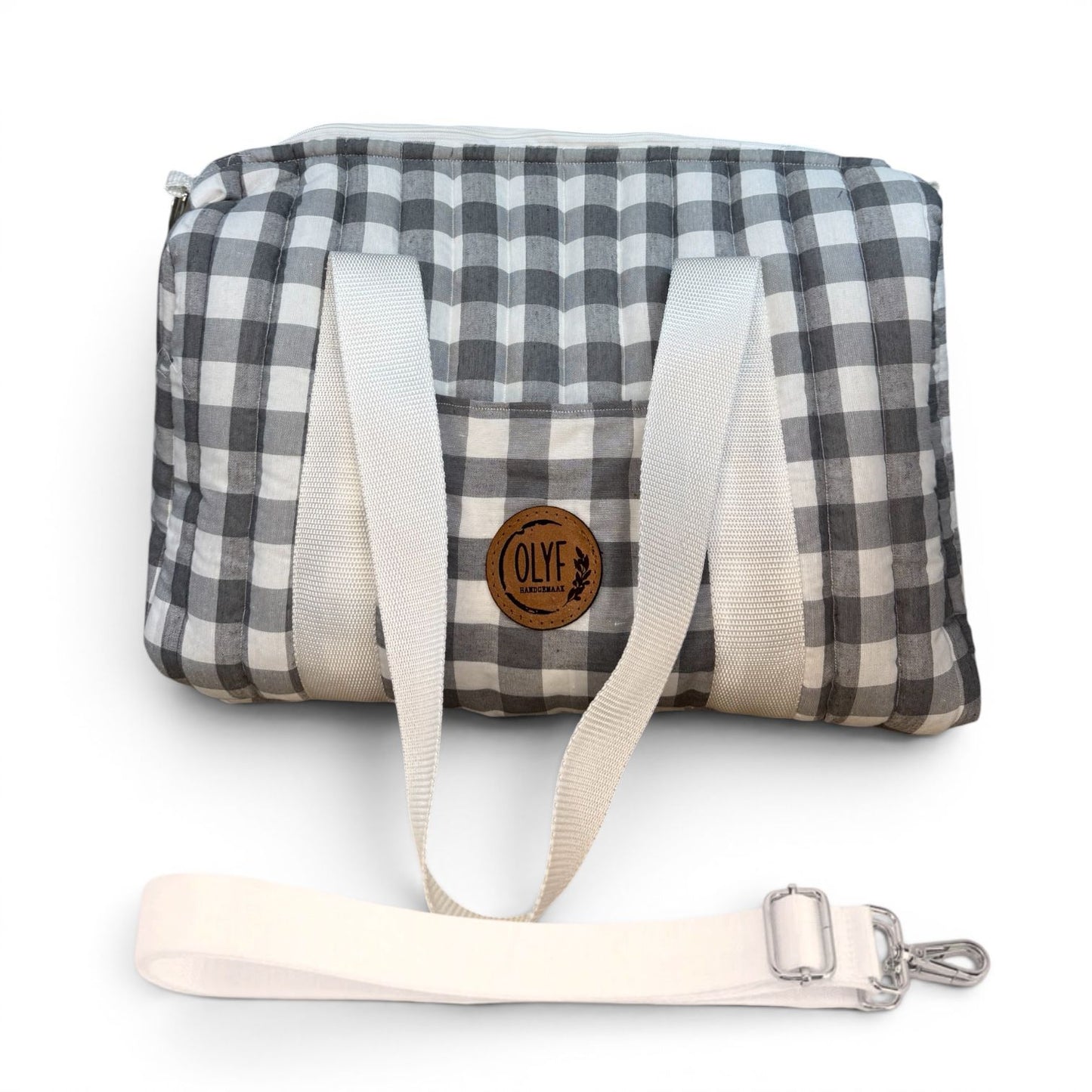 Quilted Mom Bag- Grey Gingham check