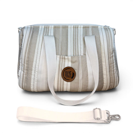 Quilted Mom Bag- Grey Beige stripe