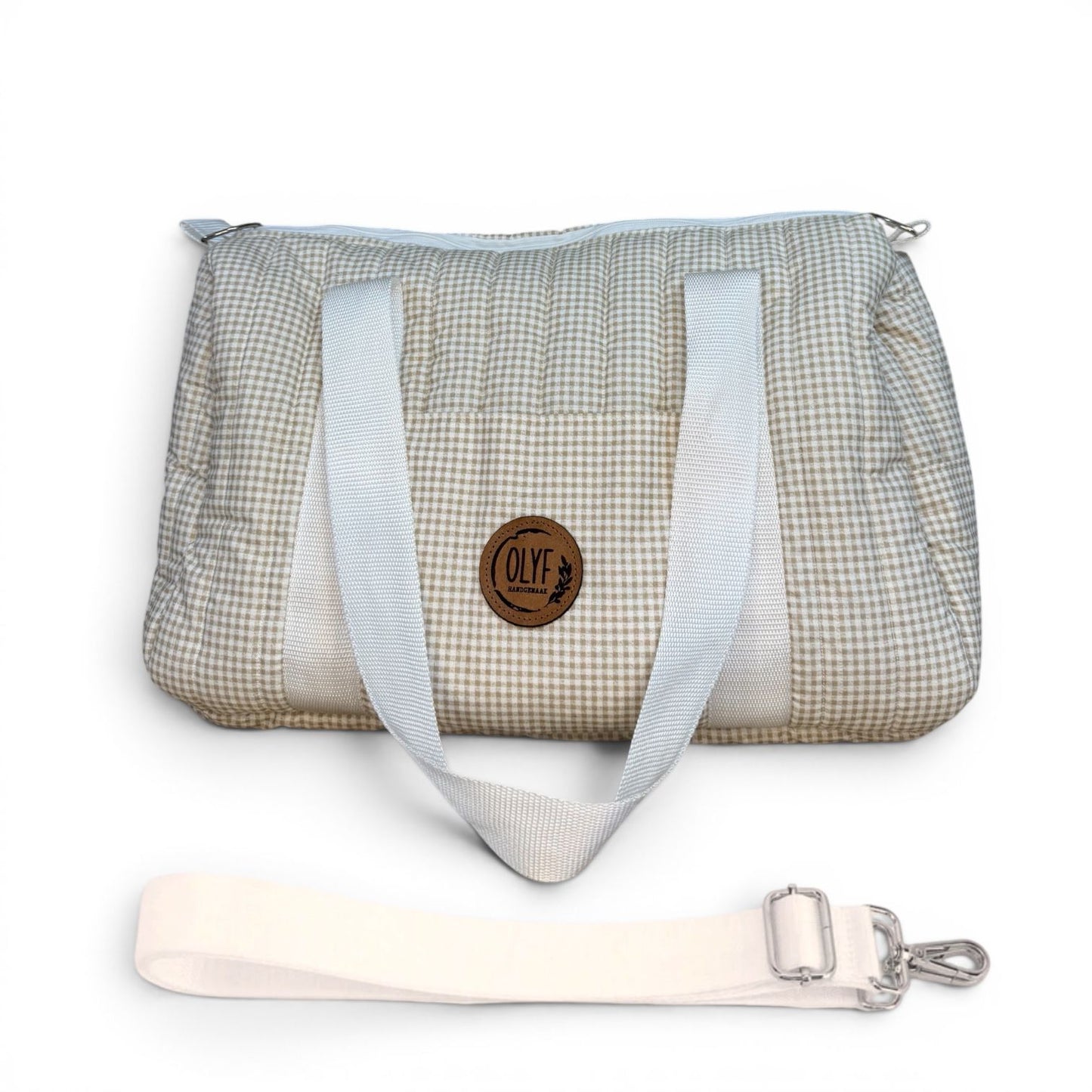 Quilted Mom Bag- Fine Beige Gingham Check