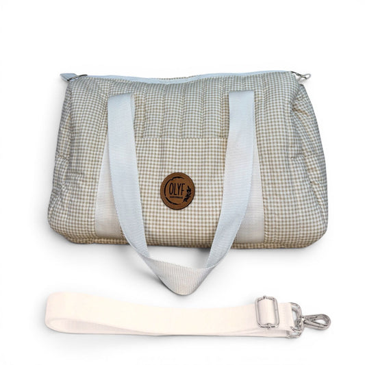 Quilted Mom Bag- Fine Beige Gingham Check