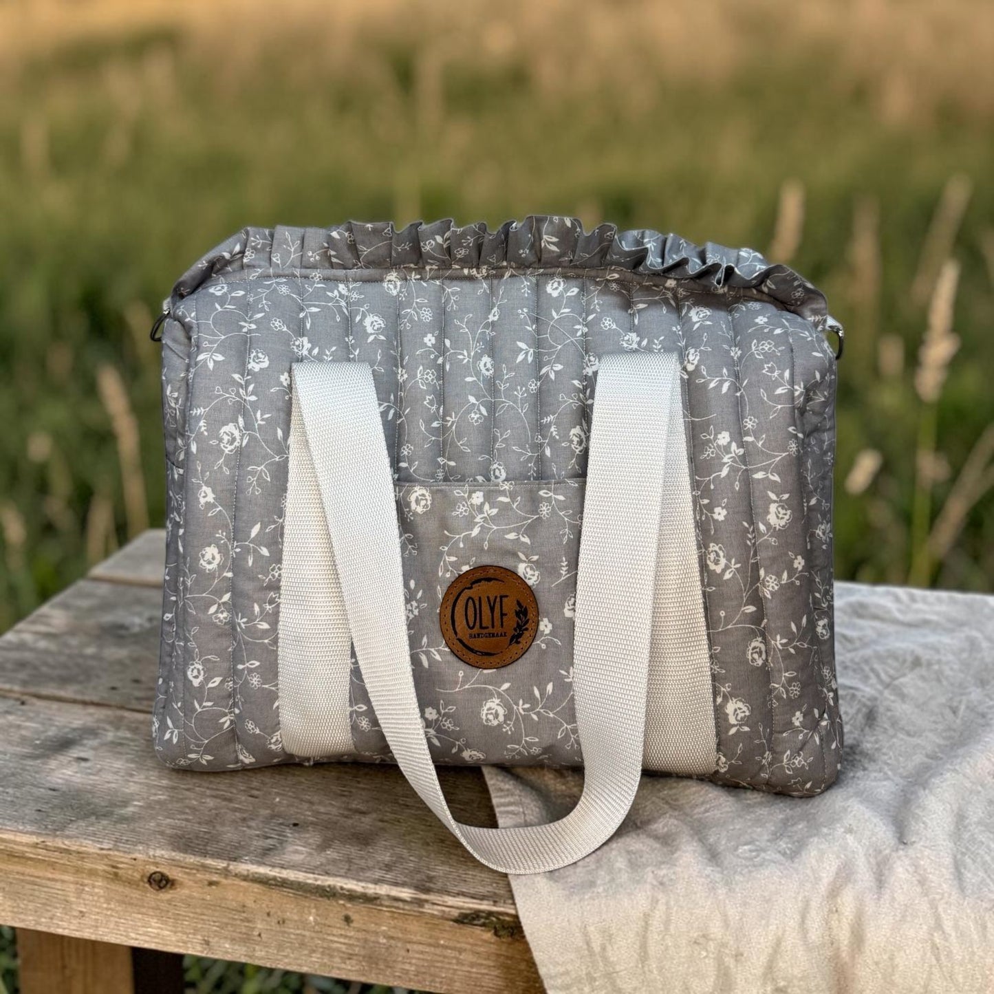 Quilted Mom Bag- Grey floral