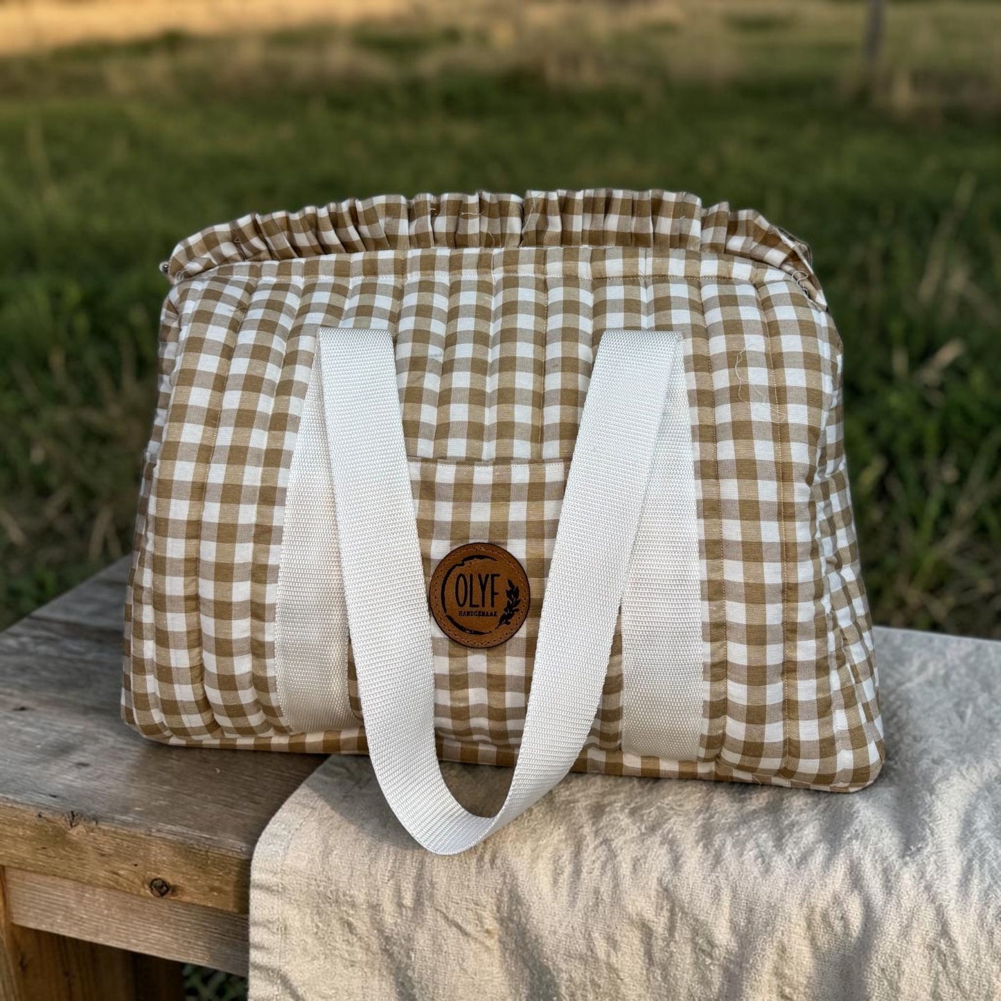 Quilted Mom Bag- Beige gingham