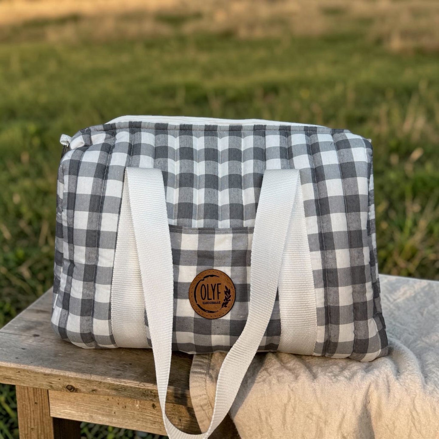 Quilted Mom Bag- Grey Gingham check